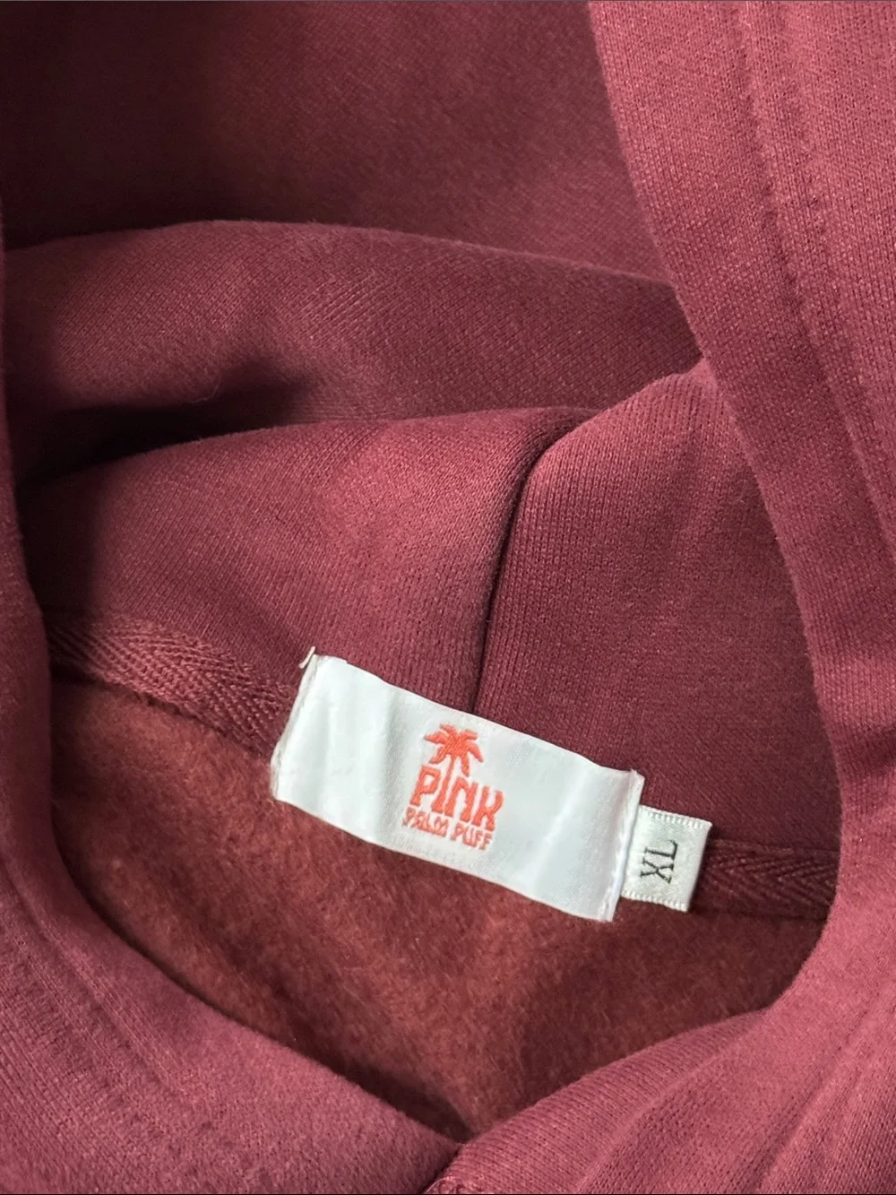 Pink Palm Puff Women's Maroon Hoodie - Picture 11 of 12